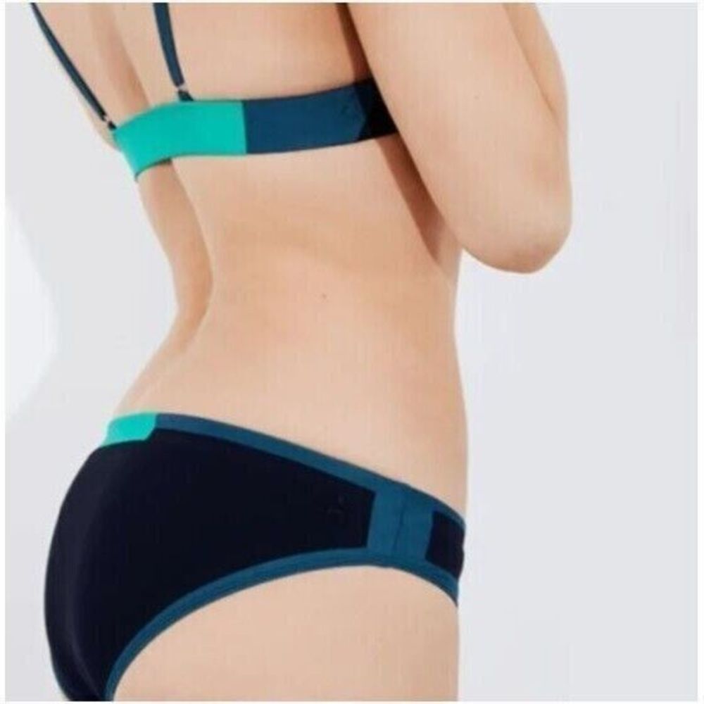 ADAY It Takes Two Bikini Swim Bottom Navy Gray Green Colorblock Size XS